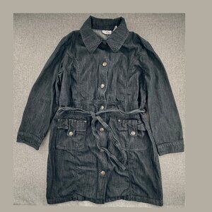 Chico's Platinum Jean Dress Belted Size 3= XL/16 Buttons Pockets Collared Cotton